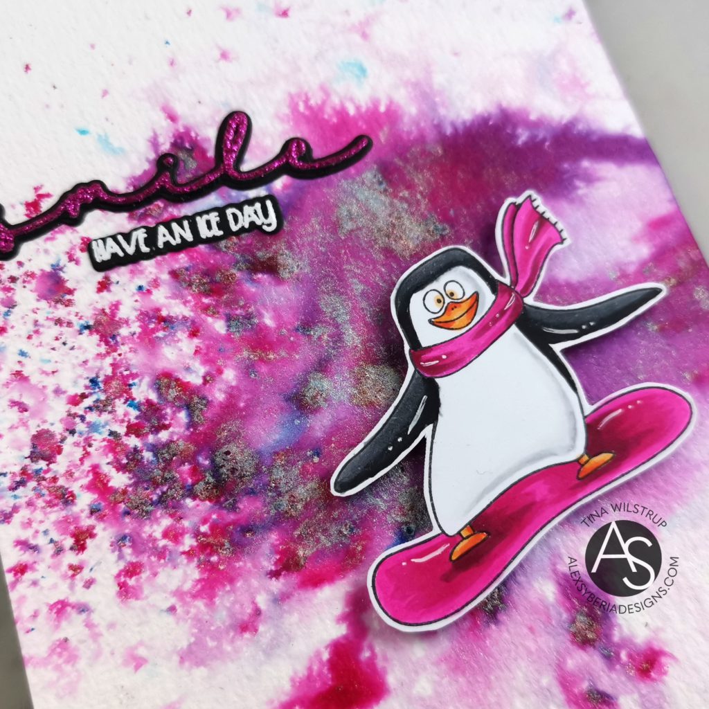 Alex-Syberia-Designs-stamps-penguins-smile-card-snowboarding